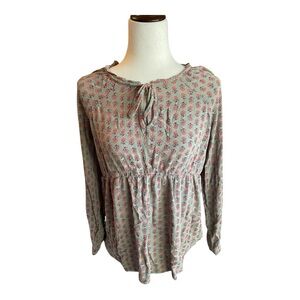 Peasant Style Maternity Tunic- Olive Green Wheat Print